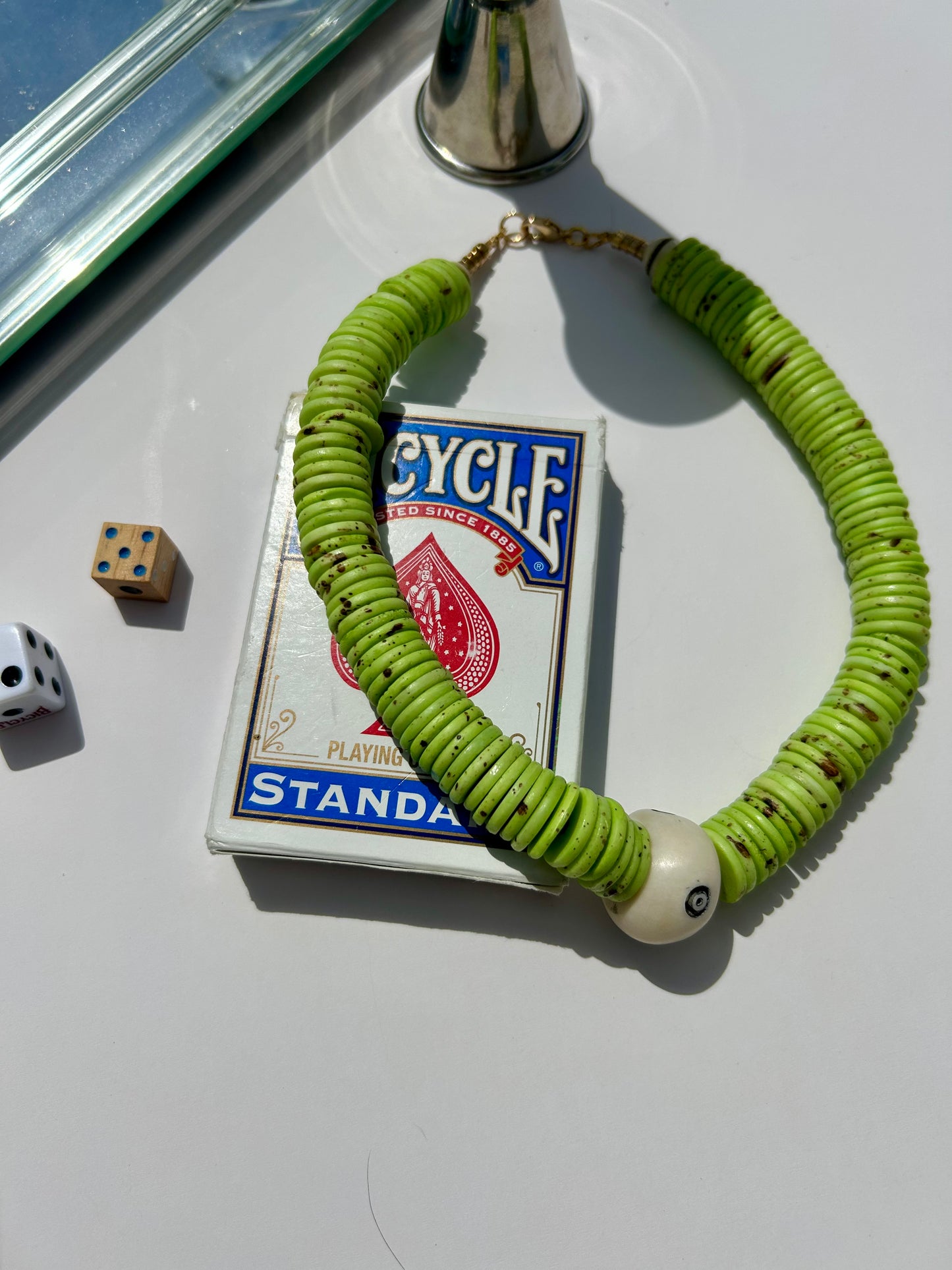 Electric Green Bone Bead Necklace