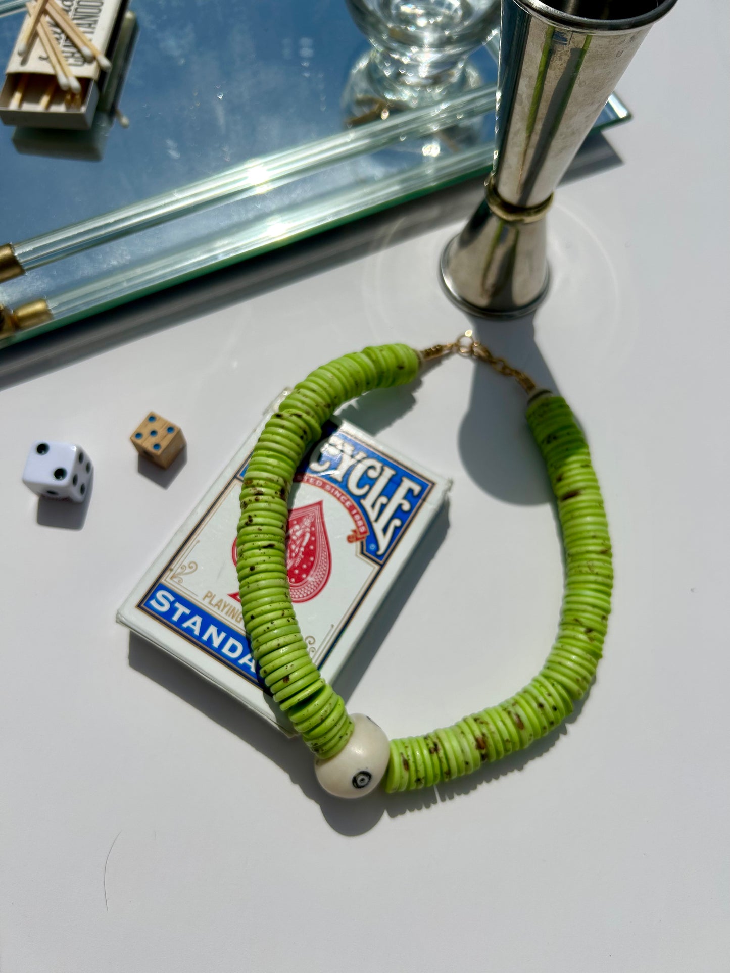 Electric Green Bone Bead Necklace