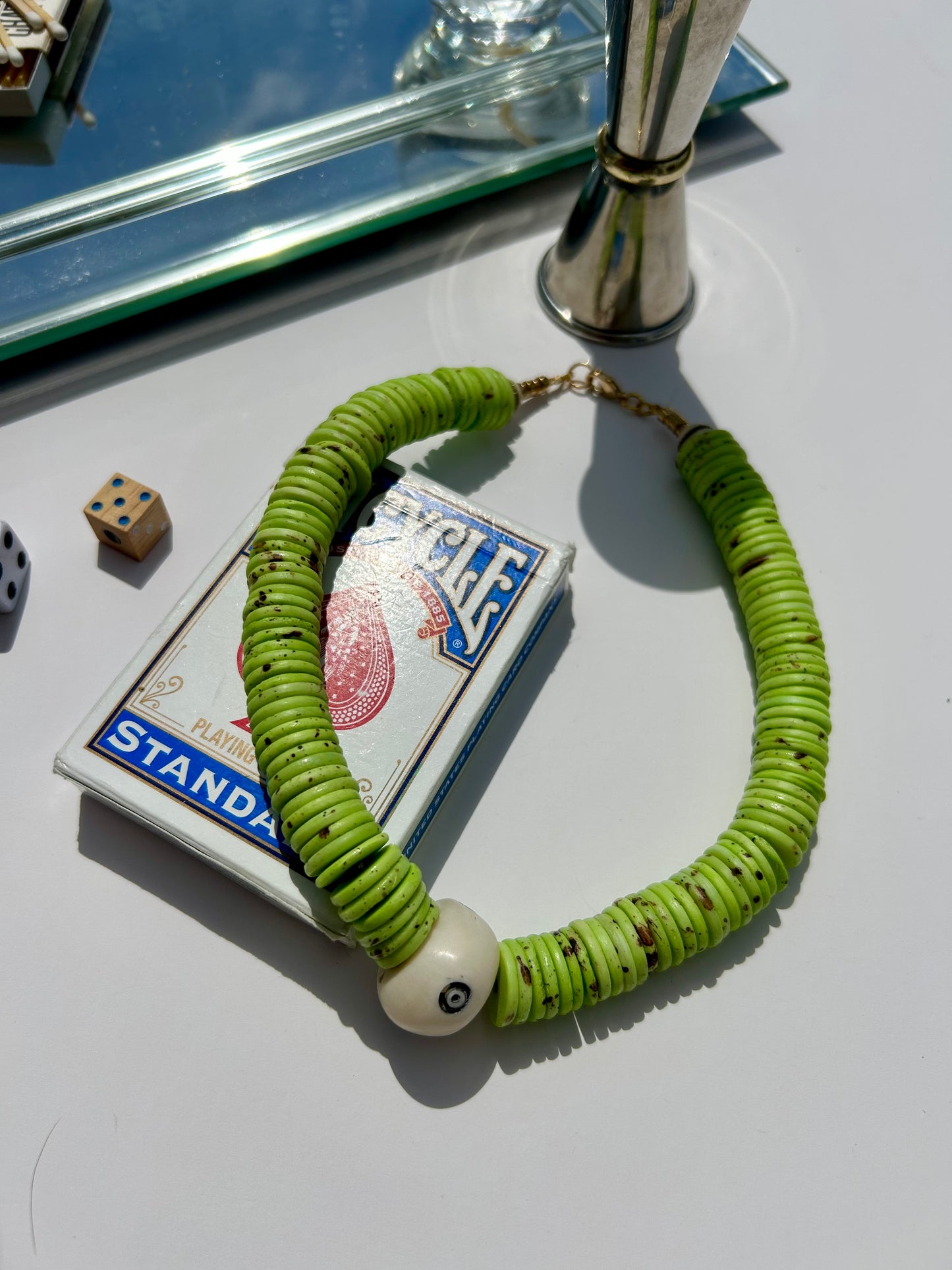 Electric Green Bone Bead Necklace
