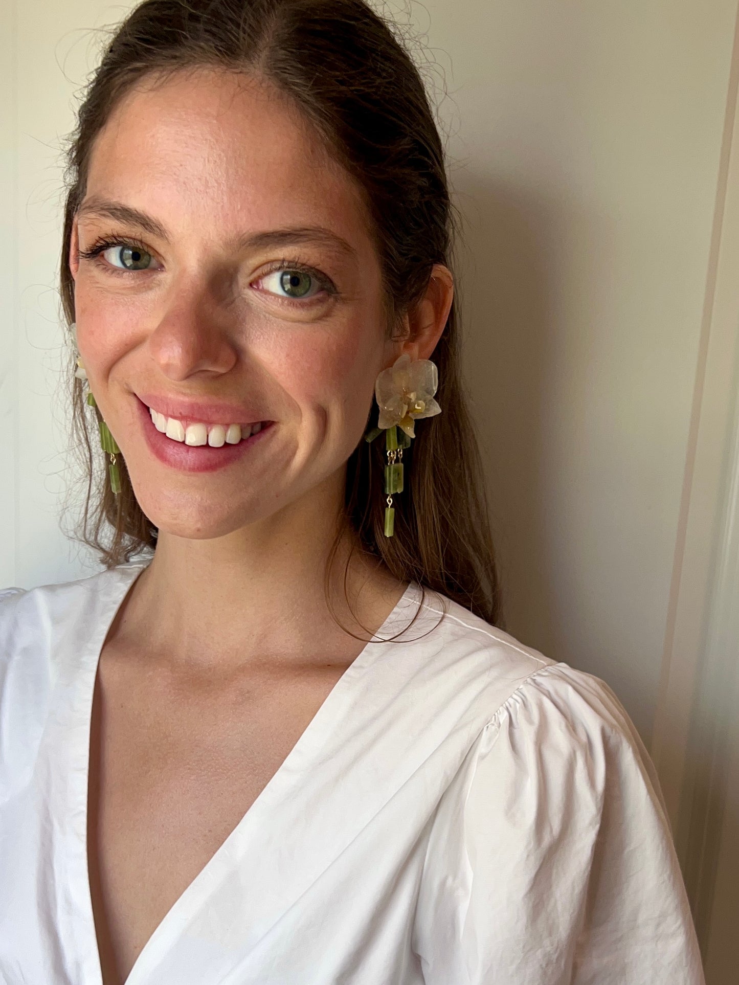 Jade Waterfall Orchid Earrings