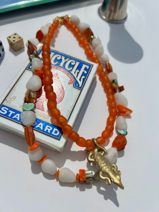 Orange You Glizard Lizard Necklace