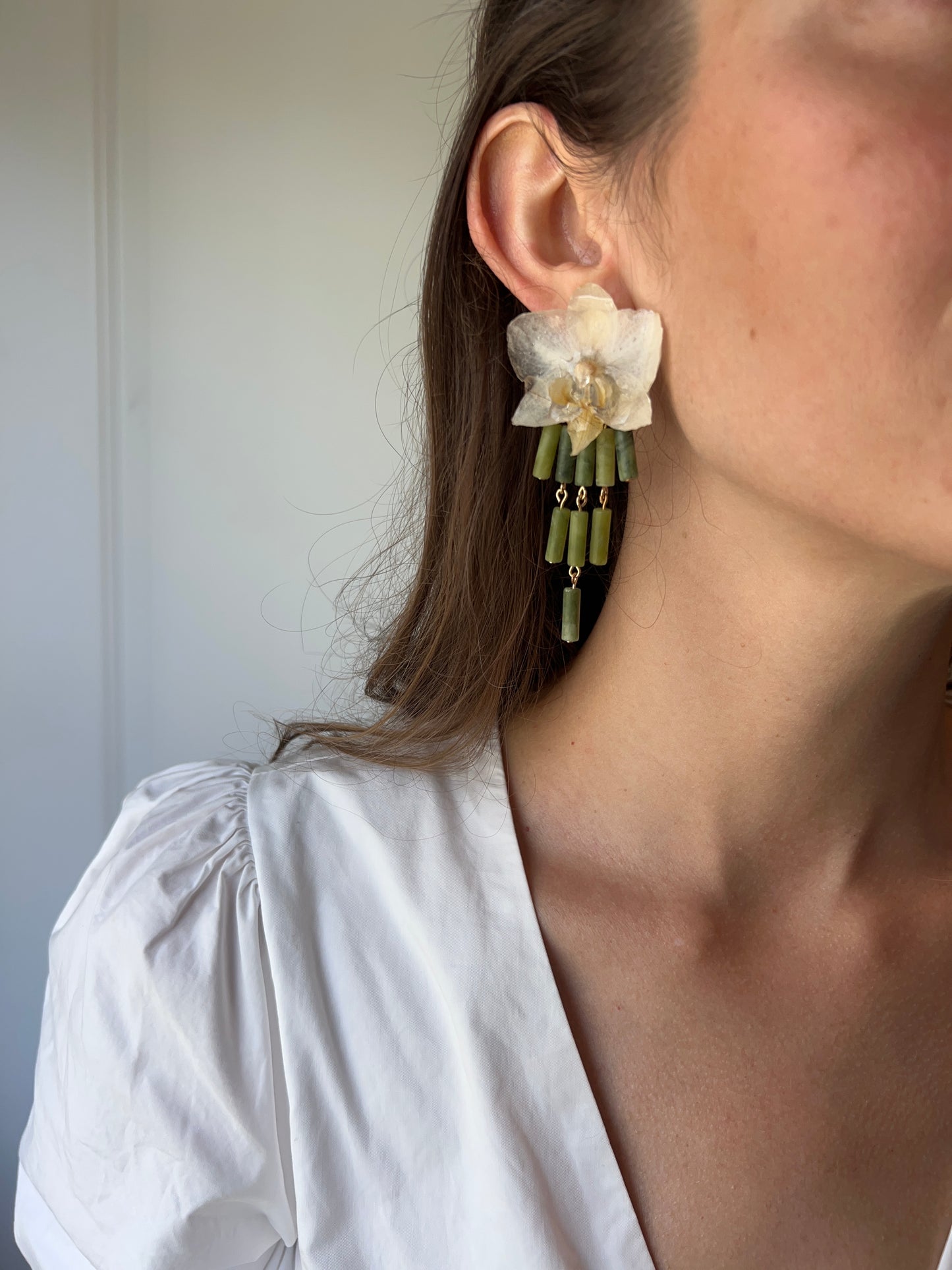 Jade Waterfall Orchid Earrings