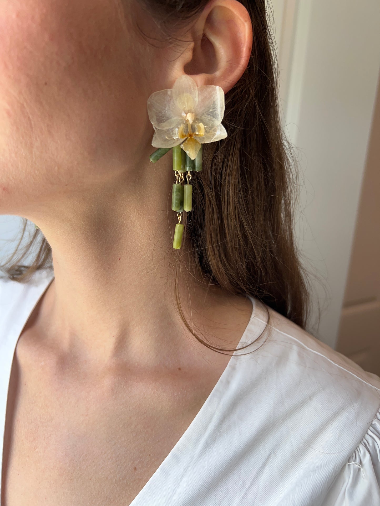 Jade Waterfall Orchid Earrings